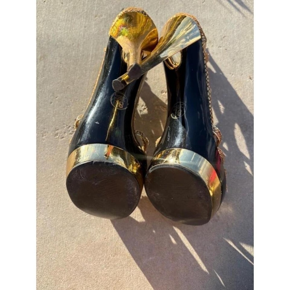 Y2K Baddie Apple Bottom Heels Gold Caged Stiletto Rhinestone Bling Size 8 1/2 - Picture 5 of 6